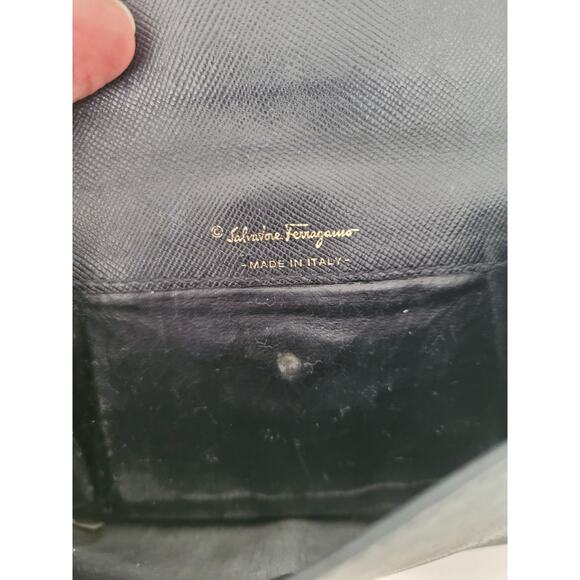 Salvatore Ferragamo Gancini Wallet Medium Tifold Black Nero Leather Designer - Picture 7 of 9